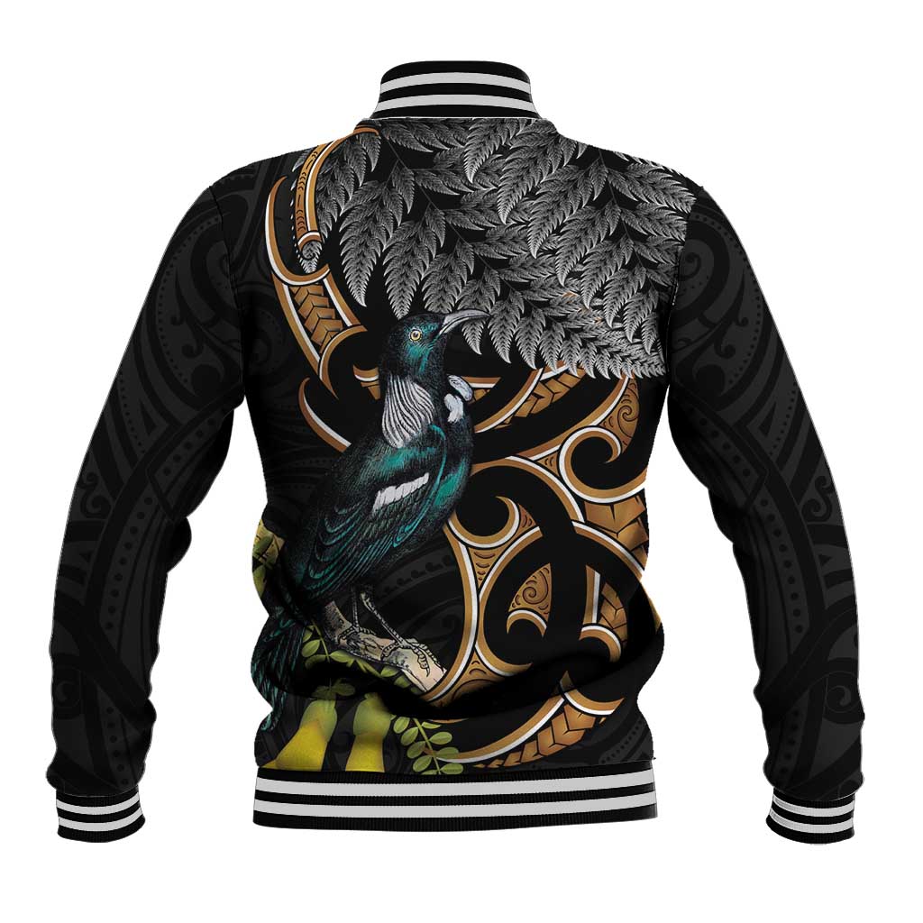 Aotearoa Kowhai Tui Bird Baseball Jacket Maori Ngaru With Silver Fern LT14 - Polynesian Pride