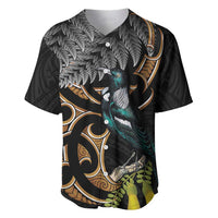 Aotearoa Kowhai Tui Bird Baseball Jersey Maori Ngaru With Silver Fern LT14 Black - Polynesian Pride