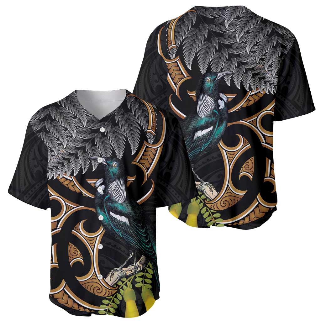 Aotearoa Kowhai Tui Bird Baseball Jersey Maori Ngaru With Silver Fern LT14 - Polynesian Pride