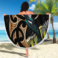 Aotearoa Kowhai Tui Bird Beach Blanket Maori Ngaru With Silver Fern