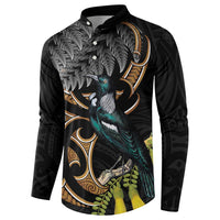 Aotearoa Kowhai Tui Bird Button Sweatshirt Maori Ngaru With Silver Fern LT14 - Polynesian Pride