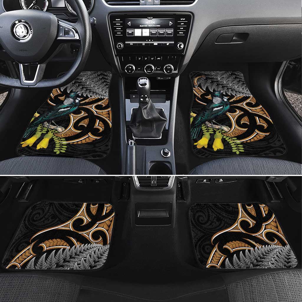 Aotearoa Kowhai Tui Bird Car Mats Maori Ngaru With Silver Fern
