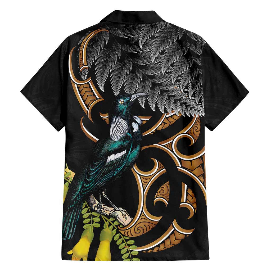 Aotearoa Kowhai Tui Bird Family Matching Long Sleeve Bodycon Dress and Hawaiian Shirt Maori Ngaru With Silver Fern LT14 - Polynesian Pride
