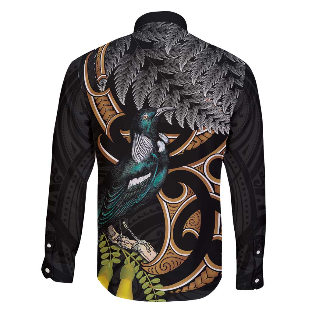 Aotearoa Kowhai Tui Bird Family Matching Tank Maxi Dress and Hawaiian Shirt Maori Ngaru With Silver Fern LT14 - Polynesian Pride