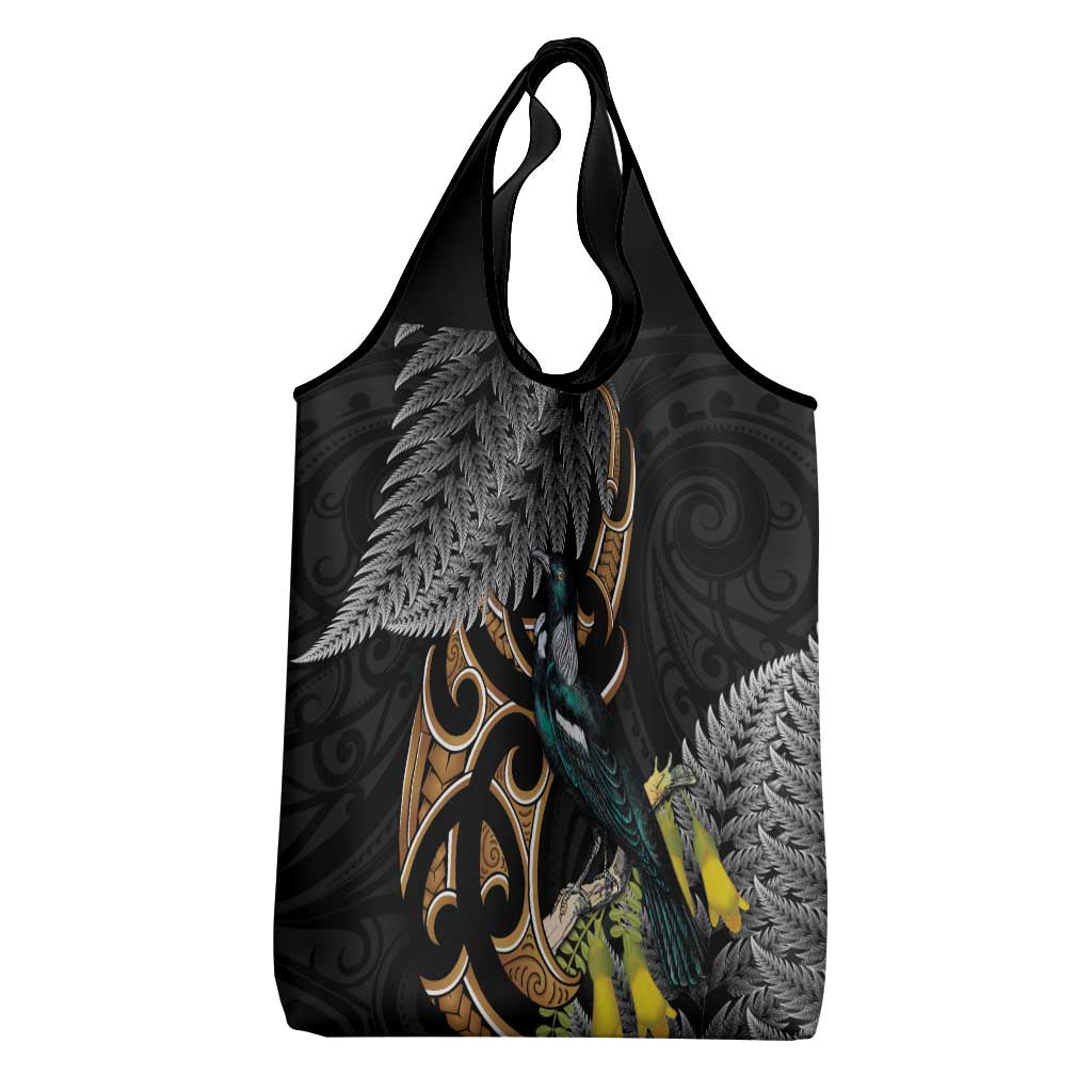 Aotearoa Kowhai Tui Bird Grocery Bag Maori Ngaru With Silver Fern LT14 - Polynesian Pride