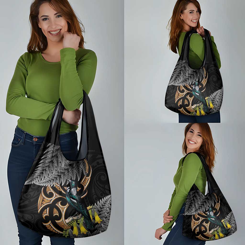 Aotearoa Kowhai Tui Bird Grocery Bag Maori Ngaru With Silver Fern LT14 - Polynesian Pride