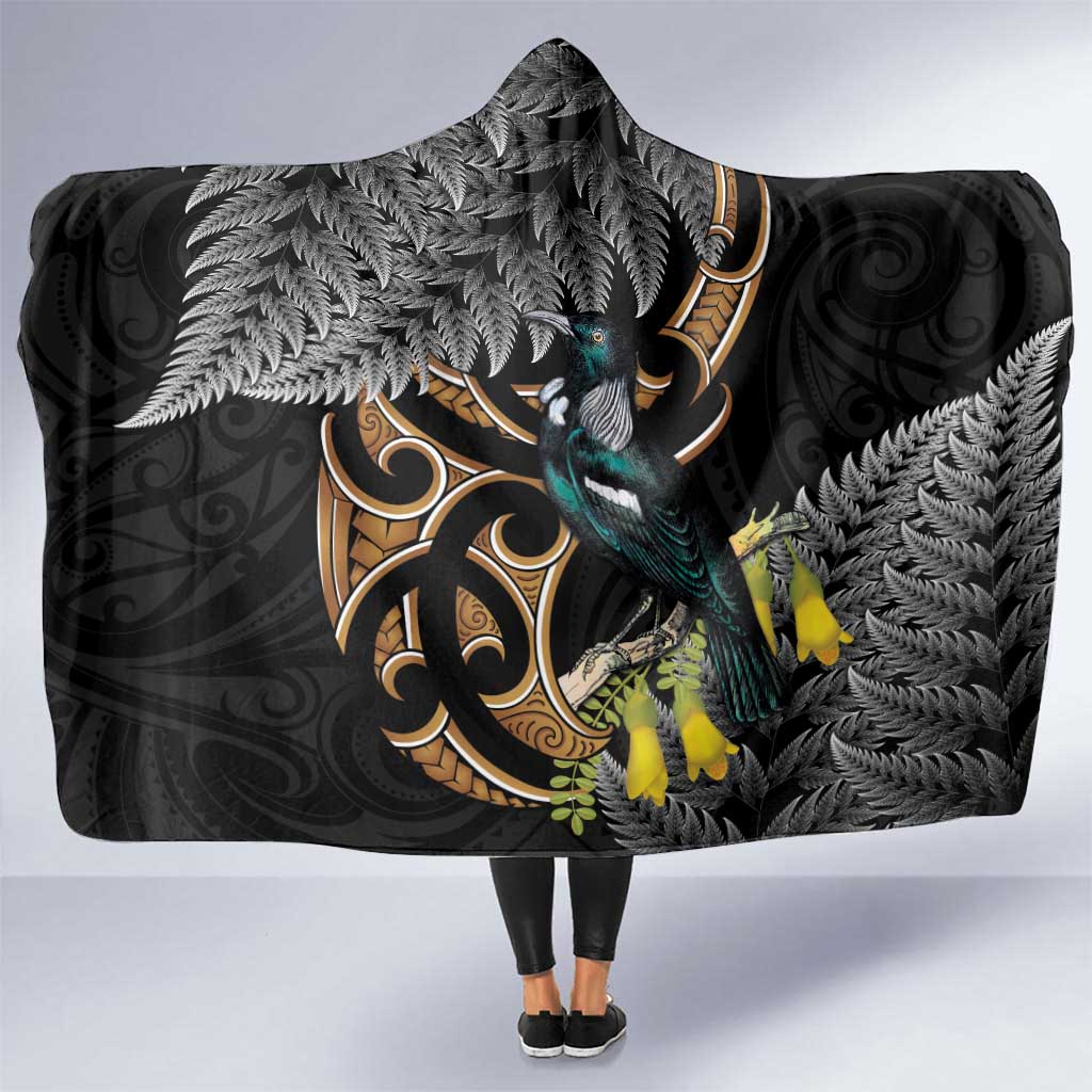 Aotearoa Kowhai Tui Bird Hooded Blanket Maori Ngaru With Silver Fern