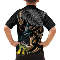 Aotearoa Kowhai Tui Bird Kid Hawaiian Shirt Maori Ngaru With Silver Fern LT14 - Polynesian Pride