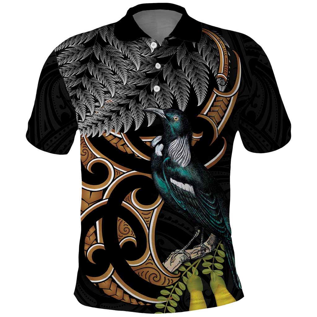 Aotearoa Kowhai Tui Bird Polo Shirt Maori Ngaru With Silver Fern