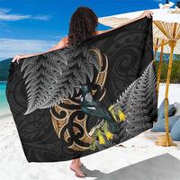 Aotearoa Kowhai Tui Bird Sarong Maori Ngaru With Silver Fern LT14 One Size 44 x 66 inches Black - Polynesian Pride