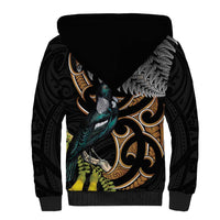 Aotearoa Kowhai Tui Bird Sherpa Hoodie Maori Ngaru With Silver Fern