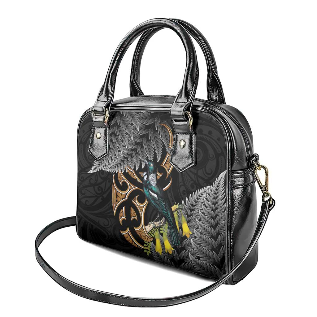 Aotearoa Kowhai Tui Bird Shoulder Handbag Maori Ngaru With Silver Fern