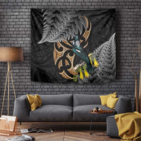 Aotearoa Kowhai Tui Bird Tapestry Maori Ngaru With Silver Fern