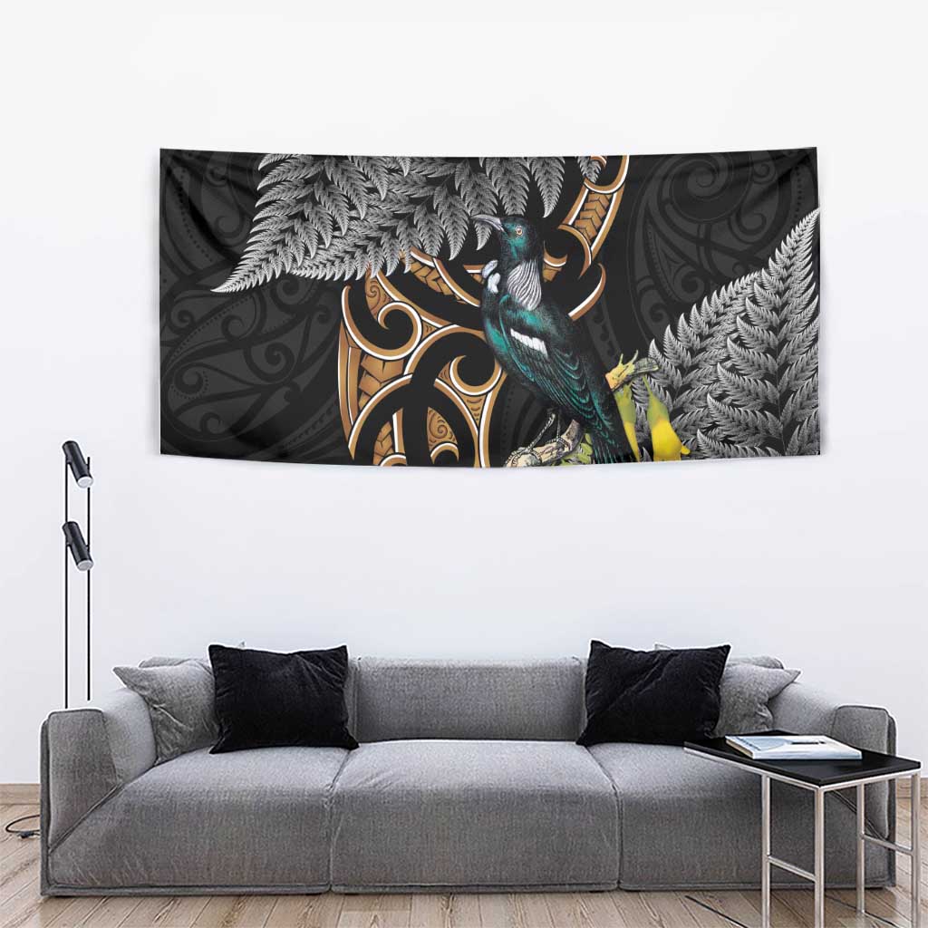 Aotearoa Kowhai Tui Bird Tapestry Maori Ngaru With Silver Fern