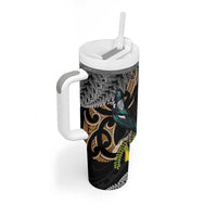 Aotearoa Kowhai Tui Bird Tumbler With Handle Maori Ngaru With Silver Fern LT14 - Polynesian Pride