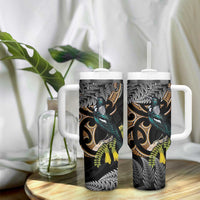 Aotearoa Kowhai Tui Bird Tumbler With Handle Maori Ngaru With Silver Fern LT14 - Polynesian Pride