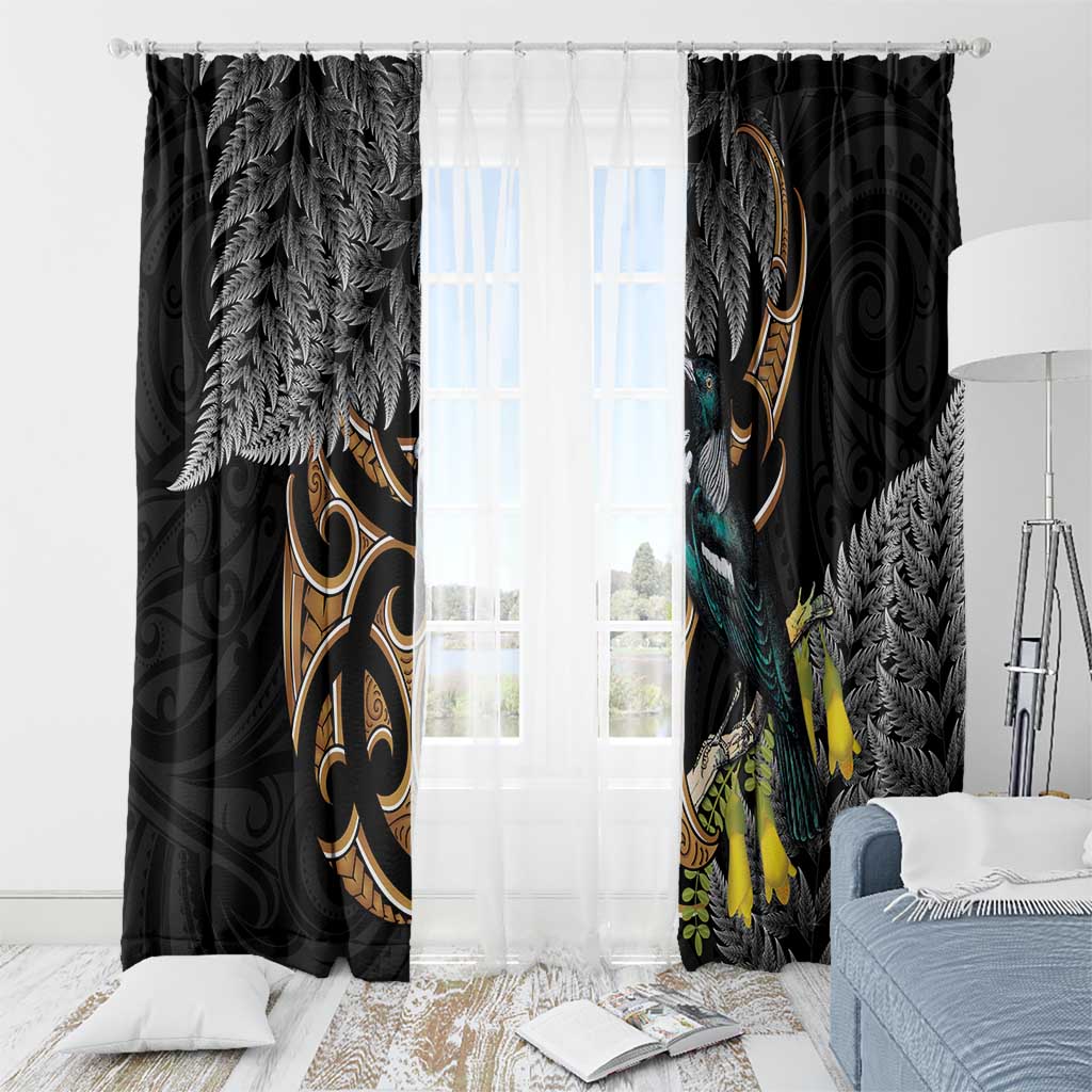 Aotearoa Kowhai Tui Bird Window Curtain Maori Ngaru With Silver Fern