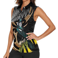 Aotearoa Kowhai Tui Bird Women Sleeveless Polo Shirt Maori Ngaru With Silver Fern