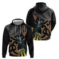 Aotearoa Kowhai Tui Bird Zip Hoodie Maori Ngaru With Silver Fern
