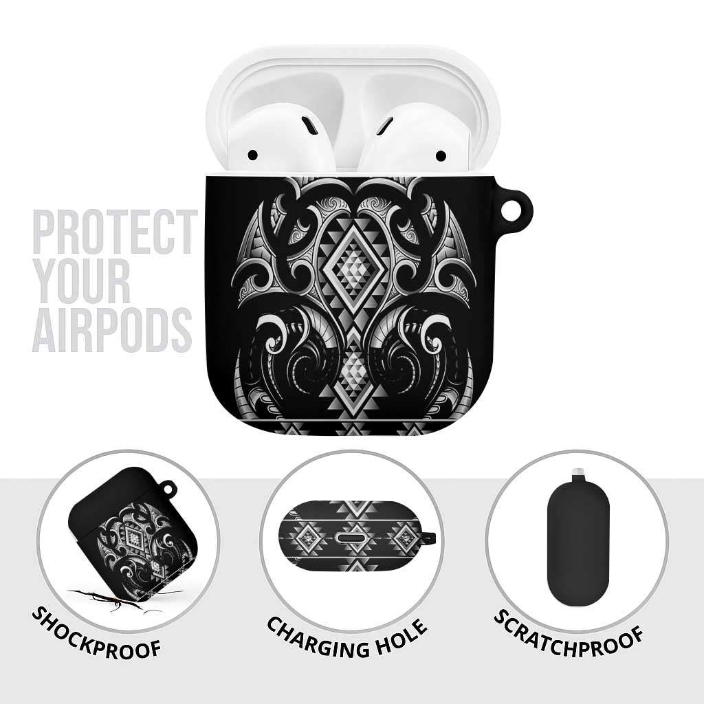 Black Ngaru Taniko With Aotearoa Maori Tattoo AirPods Case - Polynesian Pride