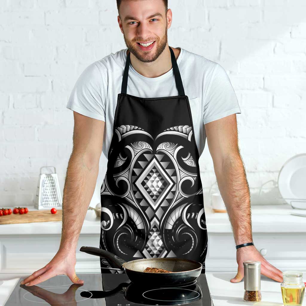 Black Ngaru Taniko With Aotearoa Maori Tattoo Apron - Polynesian Pride