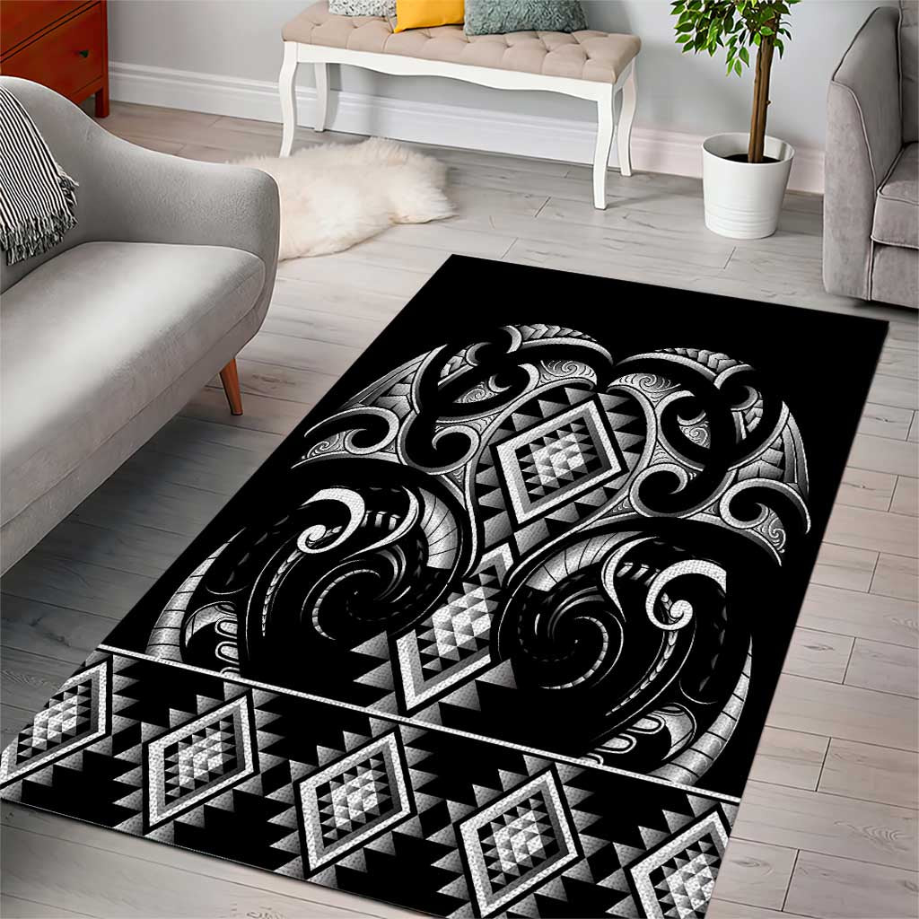 Black Ngaru Taniko With Aotearoa Maori Tattoo Area Rug