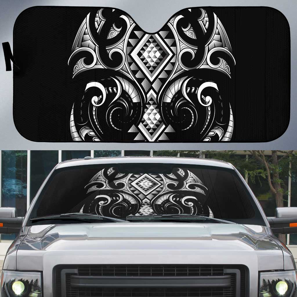 Black Ngaru Taniko With Aotearoa Maori Tattoo Auto Sun Shade - Polynesian Pride
