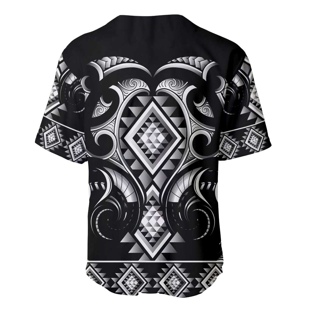 Black Ngaru Taniko With Aotearoa Maori Tattoo Baseball Jersey LT14 - Polynesian Pride