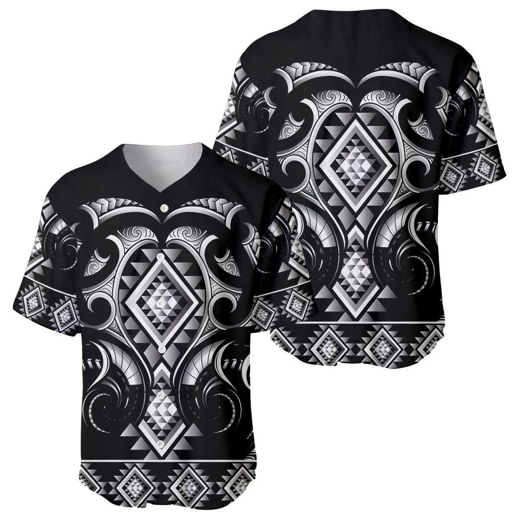 Black Ngaru Taniko With Aotearoa Maori Tattoo Baseball Jersey LT14 - Polynesian Pride