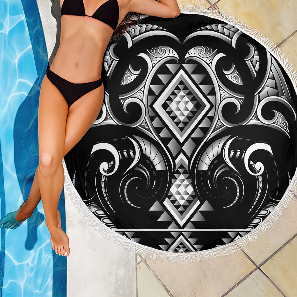 Black Ngaru Taniko With Aotearoa Maori Tattoo Beach Blanket
