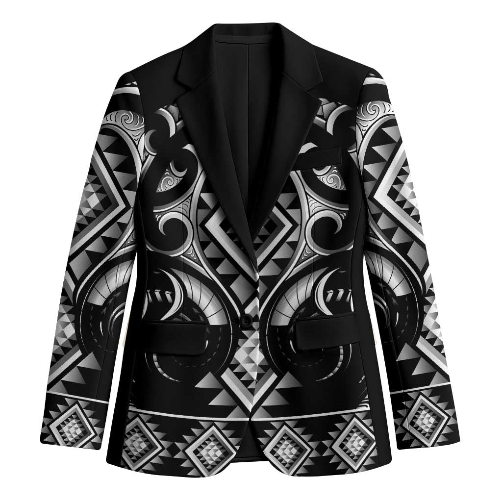 Black Ngaru Taniko With Aotearoa Maori Tattoo Blazer LT14 Unisex Black - Polynesian Pride