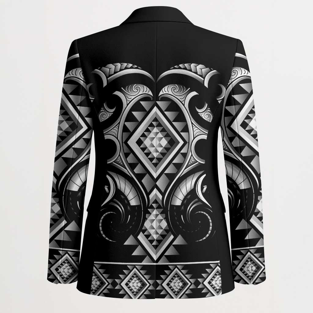 Black Ngaru Taniko With Aotearoa Maori Tattoo Blazer LT14 - Polynesian Pride