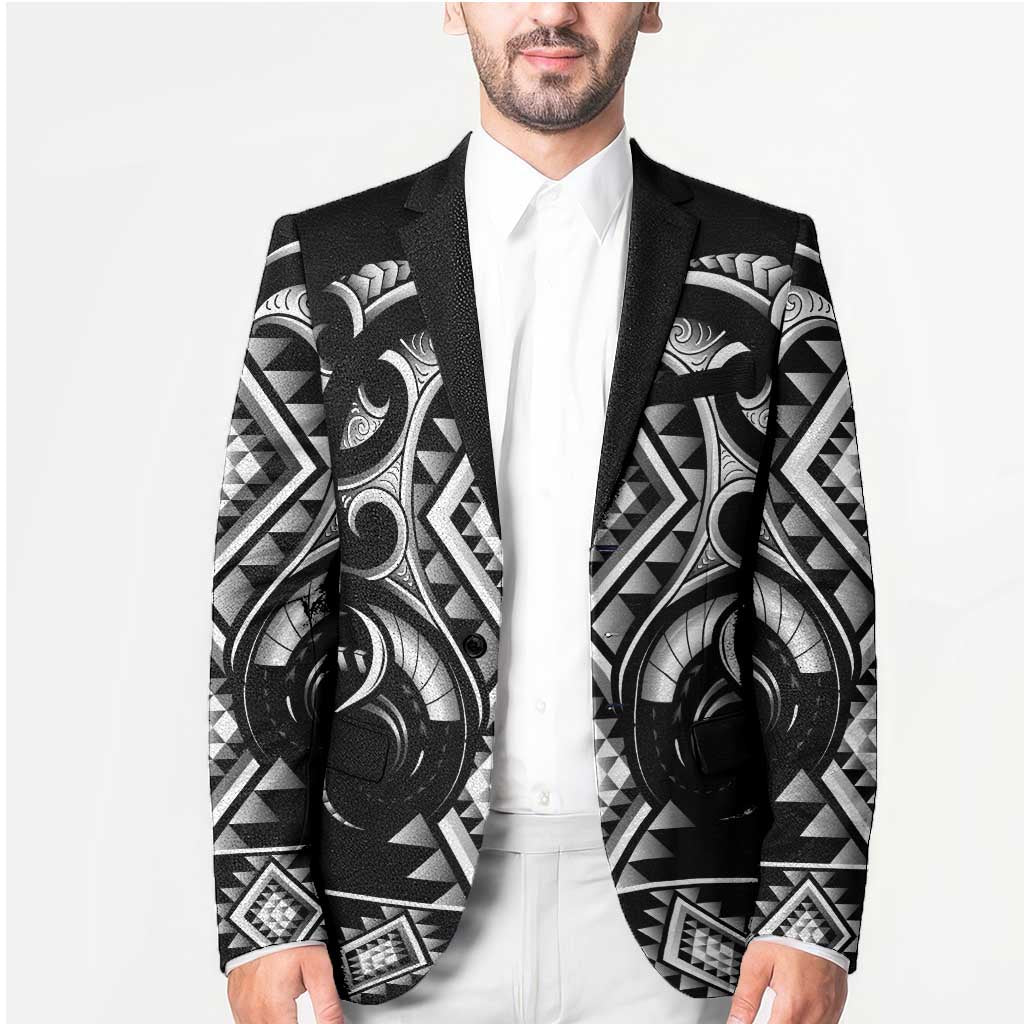 Black Ngaru Taniko With Aotearoa Maori Tattoo Blazer LT14 - Polynesian Pride