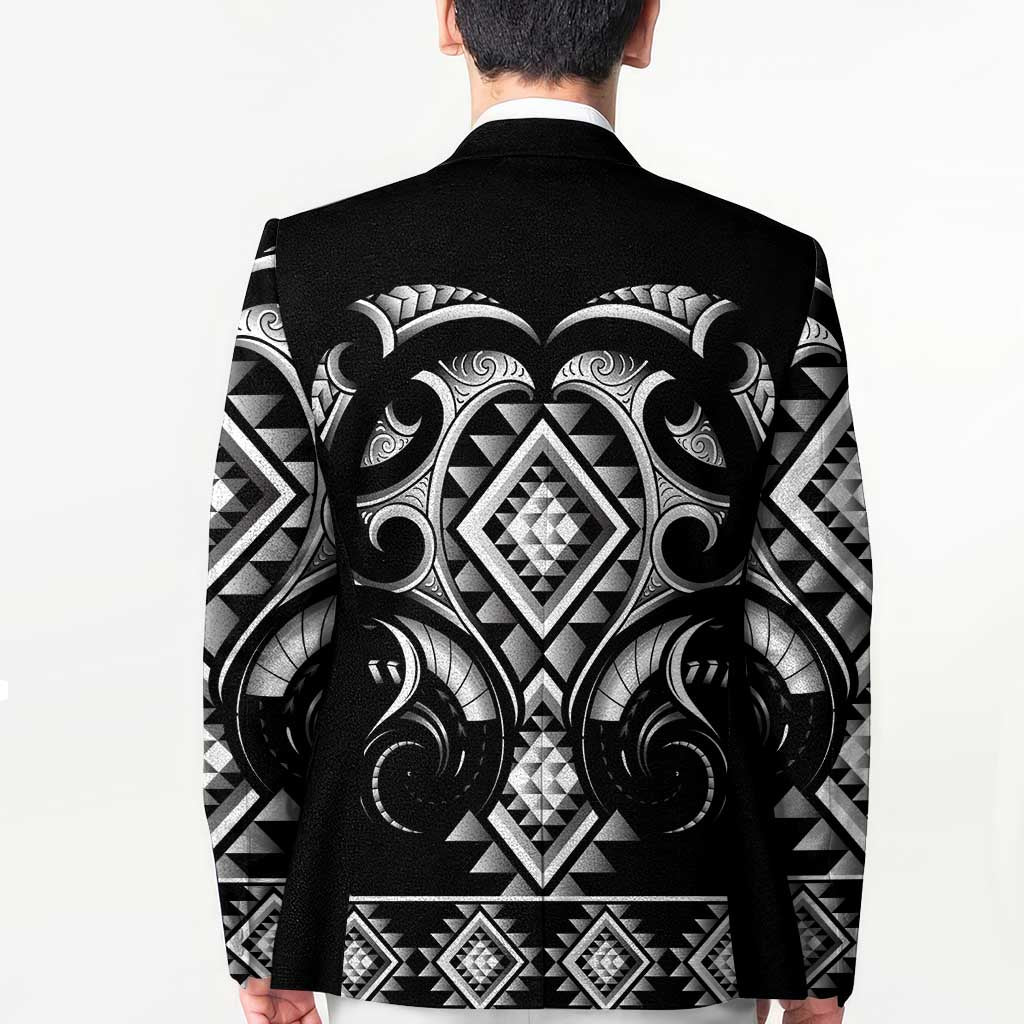 Black Ngaru Taniko With Aotearoa Maori Tattoo Blazer LT14 - Polynesian Pride
