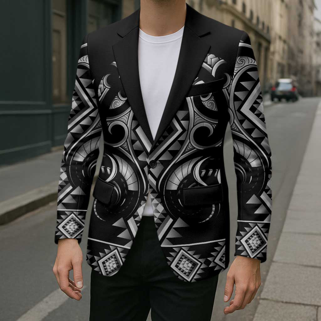 Black Ngaru Taniko With Aotearoa Maori Tattoo Blazer LT14 - Polynesian Pride
