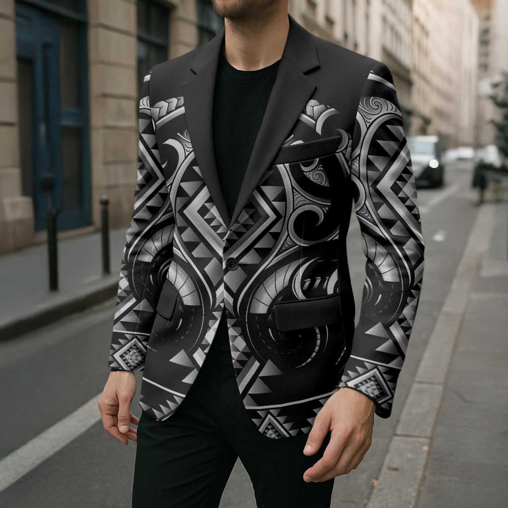Black Ngaru Taniko With Aotearoa Maori Tattoo Blazer LT14 - Polynesian Pride