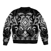 Black Ngaru Taniko With Aotearoa Maori Tattoo Bomber Jacket LT14 - Polynesian Pride