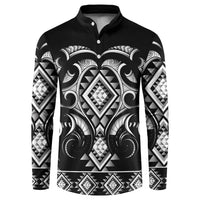 Black Ngaru Taniko With Aotearoa Maori Tattoo Button Sweatshirt
