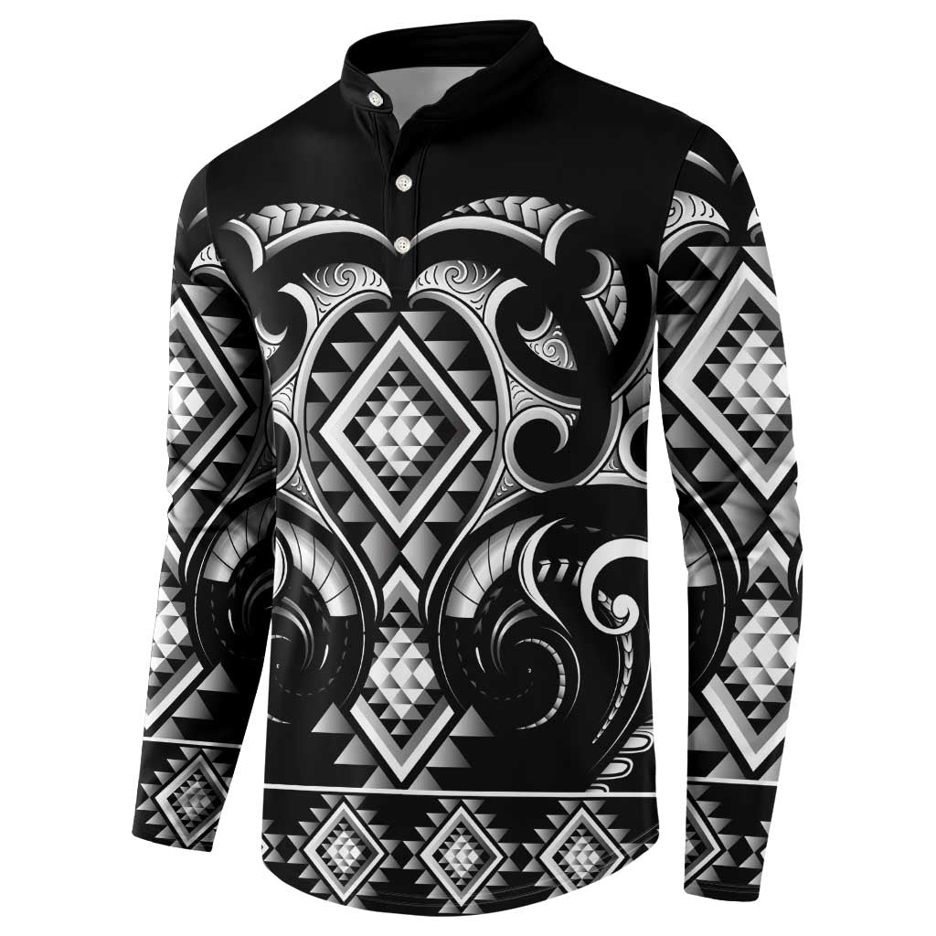 Black Ngaru Taniko With Aotearoa Maori Tattoo Button Sweatshirt