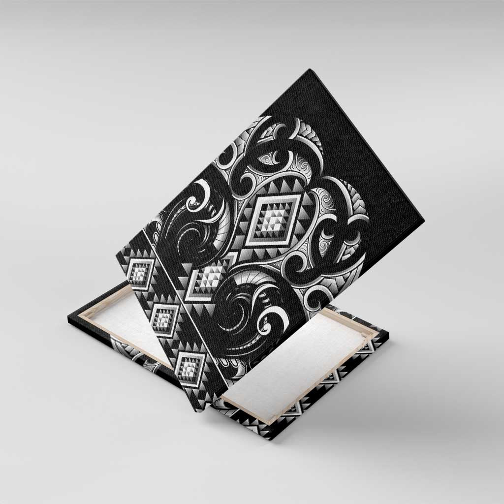 Black Ngaru Taniko With Aotearoa Maori Tattoo Canvas Wall Art