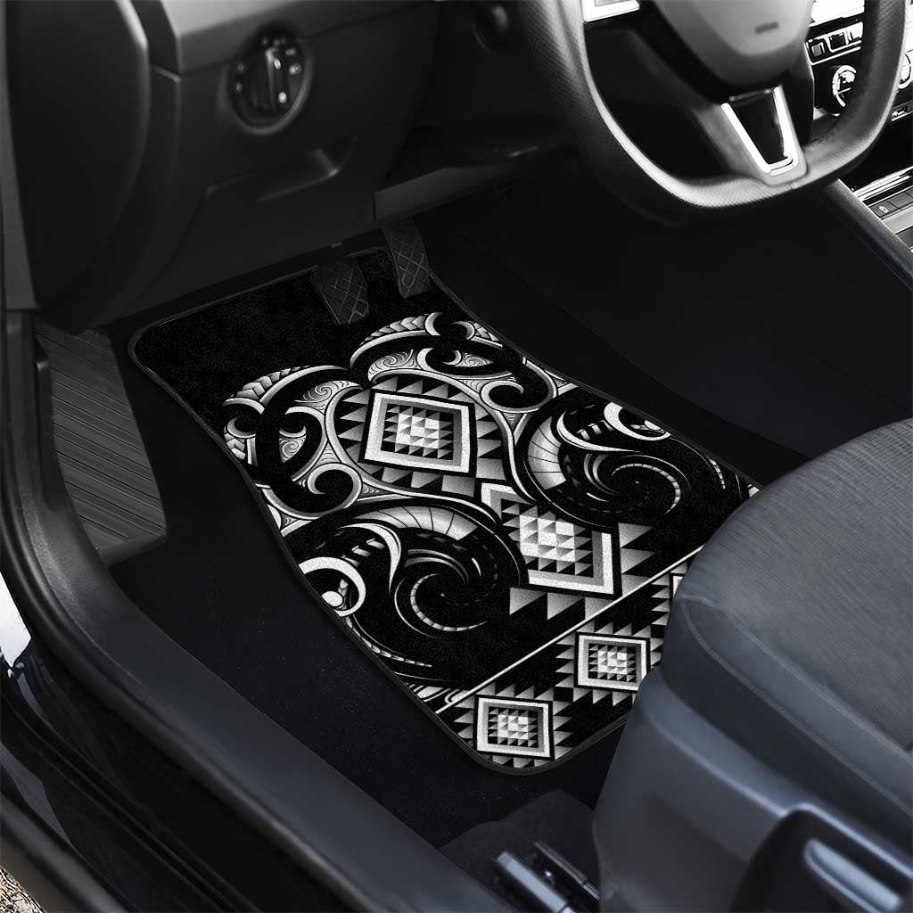 Black Ngaru Taniko With Aotearoa Maori Tattoo Car Mats