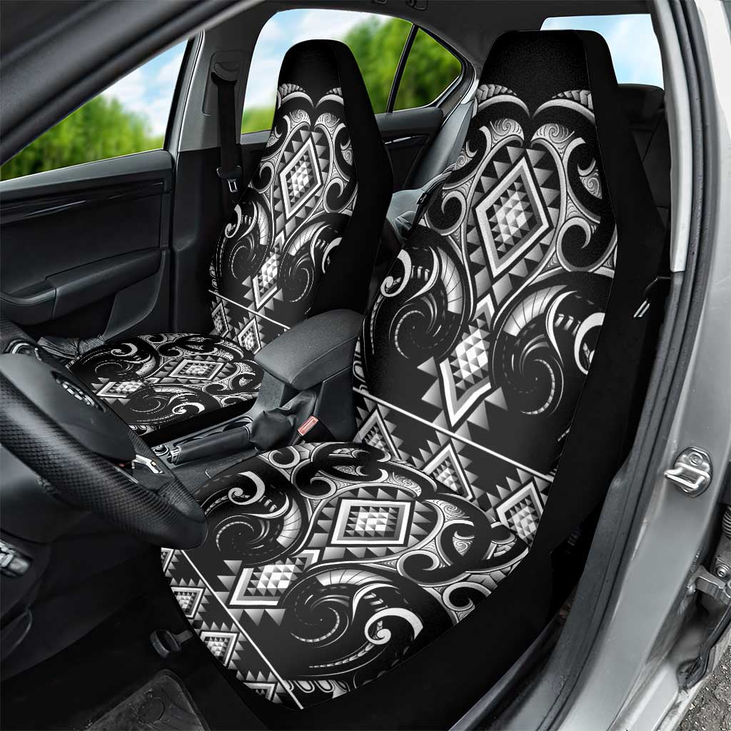 Black Ngaru Taniko With Aotearoa Maori Tattoo Car Seat Cover
