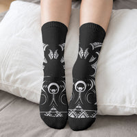 Black Ngaru Taniko With Aotearoa Maori Tattoo Crew Socks LT14 - Polynesian Pride