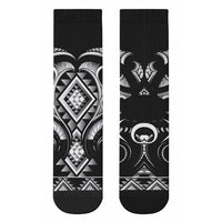 Black Ngaru Taniko With Aotearoa Maori Tattoo Crew Socks LT14 - Polynesian Pride