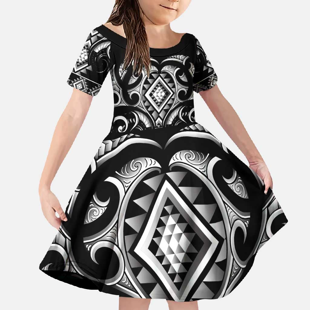 Black Ngaru Taniko With Aotearoa Maori Tattoo Family Matching Long Sleeve Bodycon Dress and Hawaiian Shirt