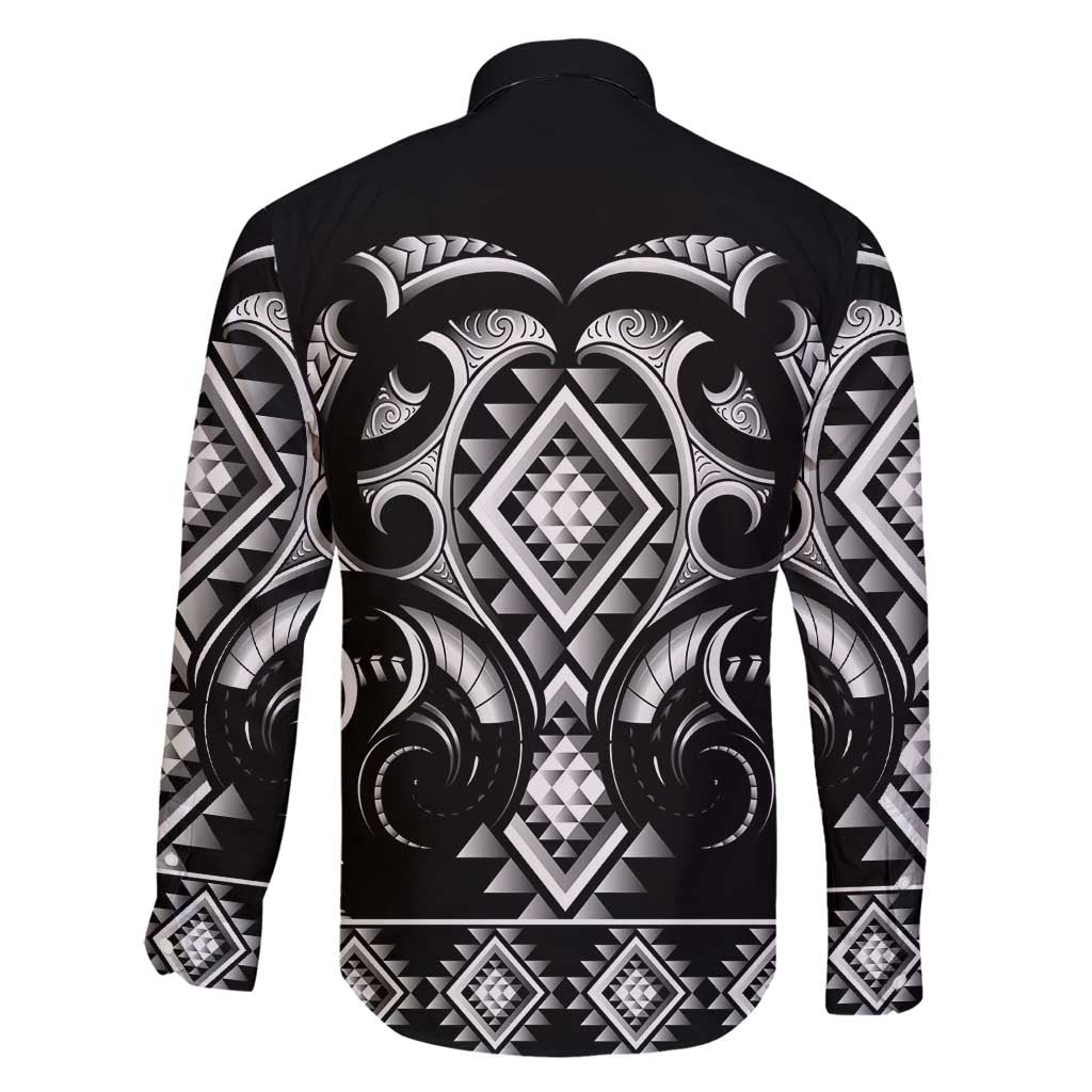 Black Ngaru Taniko With Aotearoa Maori Tattoo Family Matching Long Sleeve Bodycon Dress and Hawaiian Shirt