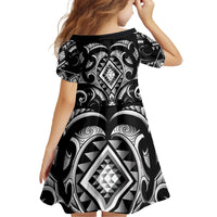 Black Ngaru Taniko With Aotearoa Maori Tattoo Family Matching Off The Shoulder Long Sleeve Dress and Hawaiian Shirt