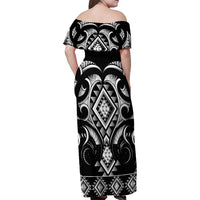 Black Ngaru Taniko With Aotearoa Maori Tattoo Family Matching Off Shoulder Maxi Dress and Hawaiian Shirt