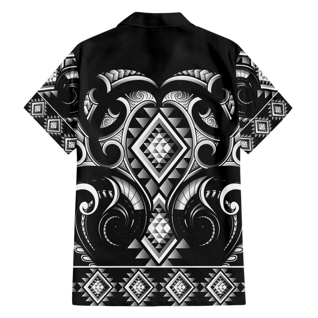 Black Ngaru Taniko With Aotearoa Maori Tattoo Family Matching Short Sleeve Bodycon Dress and Hawaiian Shirt LT14 - Polynesian Pride