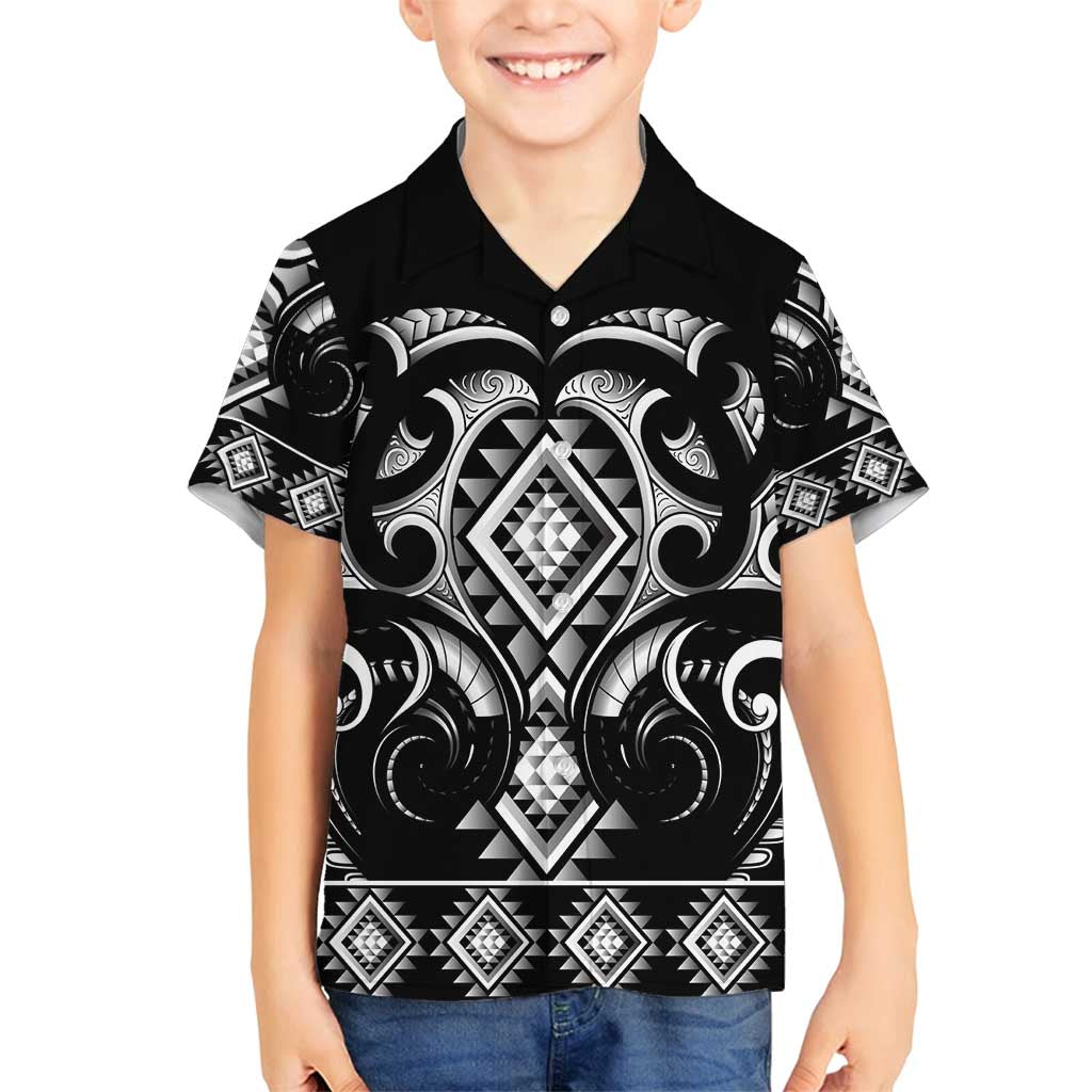 Black Ngaru Taniko With Aotearoa Maori Tattoo Family Matching Summer Maxi Dress and Hawaiian Shirt LT14 Son's Shirt Black - Polynesian Pride